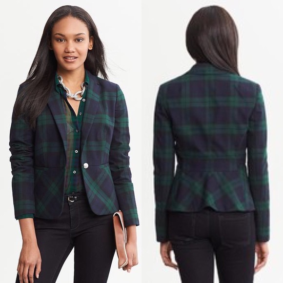 navy blue plaid blazer